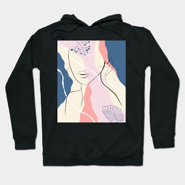 Abstract female face simple fashion female art minimal art beauty art woman floral abstract shapes woman portrait fashion print woman and plants in a modern trendy style Hoodie by Modern Art